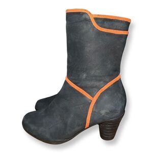 Spring Step Women's Eve Boots Grey Nubuck Leather Boots Orange Trim Boots 5.5